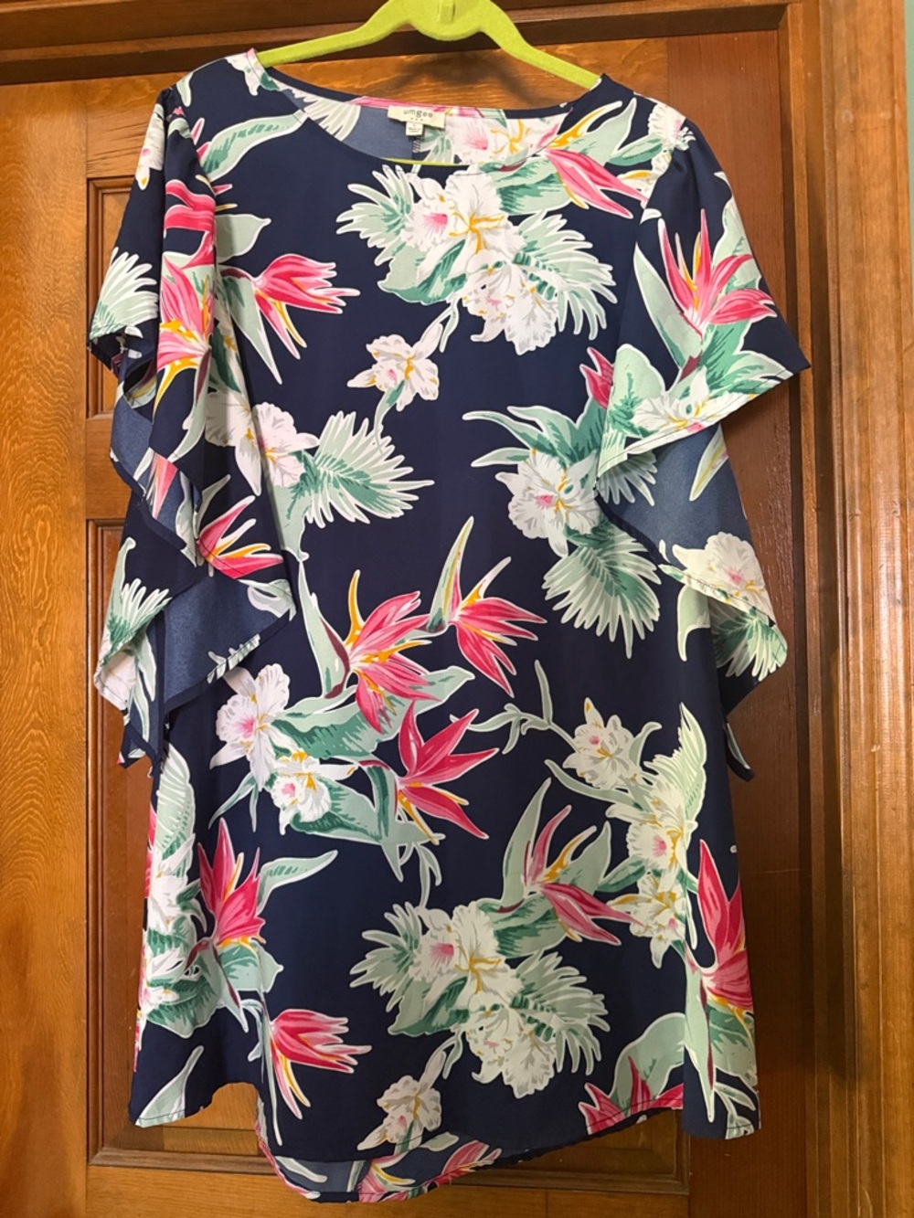 Umgee Navy Floral Midi Dress with Pink & Green Blooms